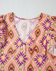 Geometric Floral V-Neck Button-Front Mini Dress