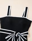 Colorblock Contrast Trim Belted One Piece Swimsuit