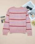 Stripe Ribbed Trim Drop Shoulder Sweater