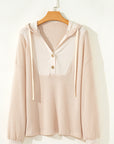 Waffle Patchwork Drop Shoulder Long Sleeve Hooded Top