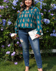 Plus Size Floral Lace Trim Pleated Buttoned Shirt