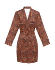 Tooled Leather Print Women's Long Sleeve Belted Satin Feel Dressing Lounge Robe