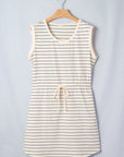 Stripe Drawstring Tunic Tank Mini Dress w/ Pockets