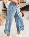 Juliette Embroidered Cropped Wide Leg High Waist Jeans
