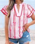 Kaya Ric-rac Trim Ruffled Sleeve Blouse