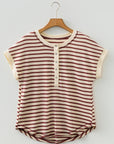 Stripe Half Buttoned Short Sleeve Top