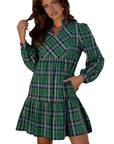 Plaid Frilled Collar Long Sleeve Mini Dress