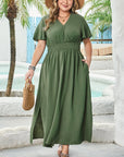 Juliana Plus Size Surplice Neckline Shirred Maxi Dress