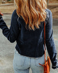 Solid Waffle Knit Round Neck Long Sleeve Top
