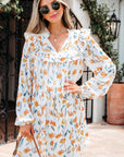 Floral Tied V-Neck Long Sleeve Mini Dress