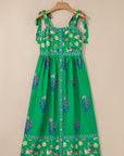 Floral Contrast Trim Knotted Straps Midi Dress