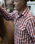 Red Palaka Western Snap Shirt With Lightweight Poly Cotton Fabric Everyday Wearable