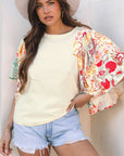 Boho Floral Patchwork Batwing Sleeve Blouse