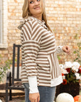Plus Size Stripe Quarter Buttoned Drop Sleeve Hoodie