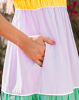 Colorblock Self-Tie Straps Pocketed Flowy Maxi Dress