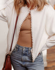 Pearl Embellished Open-Front Cardigan