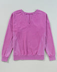 Solid Notched Neck Drop Shoulder Sweatshirt