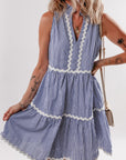 Stripe Sleeveless Contrast Ricrac Trim Mini Dress