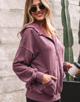 Solid Half-Zip Kangaroo Pocket Baggy Hoodie