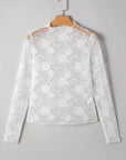 Myla Sheer Floral Lace Mesh Mock Neck Long Sleeve Top