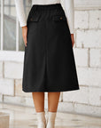 Solid High Waist Front-Slit Midi Skirt