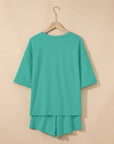 Solid Loose V-Neck Tee & Drawstring Shorts Set