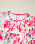 Floral Flutter Sleeve Round Neck Blouse