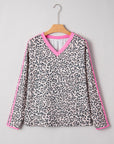Leopard Varsity Stripe V-Neck Long Sleeve Top