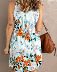 Floral Sleeveless Button Up Waist Mini Dress