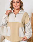 Plus Size Stripe Patchwork Half-Zip Sweatshirt