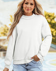 Solid Mock Neck Drop Shoulder Oversize Sweatshirt