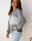 Taytum Patchwork Drawstring Hooded Long Sleeve Top