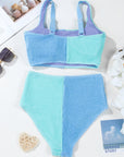 Colorblock Corded Top & High Waist Bikini Set
