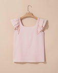 Textured Bow Back Frilled Butterfly Sleeve Blouse