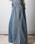 Stripe Buttoned High Waist Pleated Wide Leg Jeans