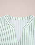 Floral Stripe Puff Sleeve Notched V-Neck Blouse