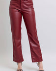 Faux Leather Tummy Control High Waisted Straight: Red