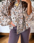Floral Frilled Puff Sleeve Button Down Shirt