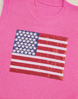 USA Flag Sequin Sleeveless Knitted Top