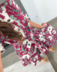Floral Short Puff Sleeve Belted Mini Dress