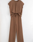 Megan Corded Short Sleeve Top and Casual Pants Set