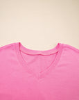 Solid V-Neck Tee and Drawstring Shorts Set