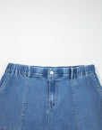 Plus Size Denim Elastic Waist Ruffle Wide Leg Pants