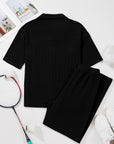 Solid Textured Buttoned Shirt and Pants Set