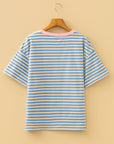 Stripe Contrast Crew Neck Drop Shoulder Tee