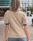 Stripe Contrast Trim Short Puff Sleeve Tee