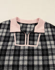 Plaid Collared Zip-Up Long Sleeve Mini Dress