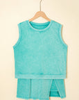 Aria 2 Pieces Mineral Wash Cotton Tank Top Lined Split Skirt Set
