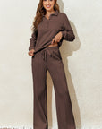 Solid Collared Sweatshirt and Pants Set