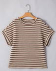 Abby Stripe Textured Side Slits Top